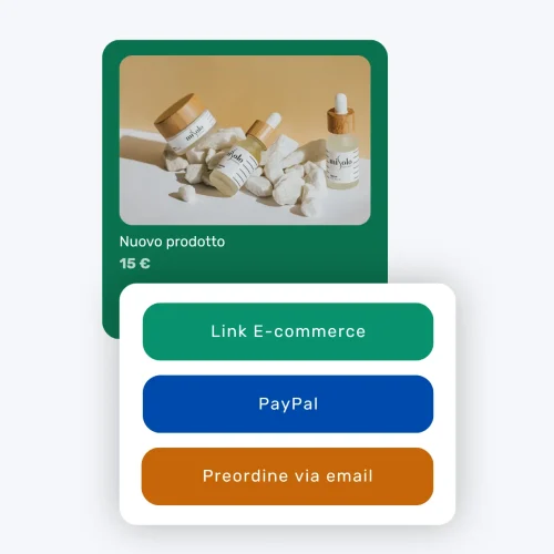 Vendita immediata con diverse opzioni Integrazione diverse tipologie di pagamento e pulsanti di acquisto su scheda prodotto e-commerce.